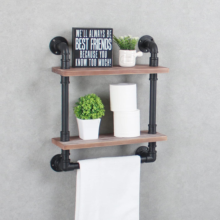 Bathroom Shelf With Industrial Farmhouse Towel Bar Rispa